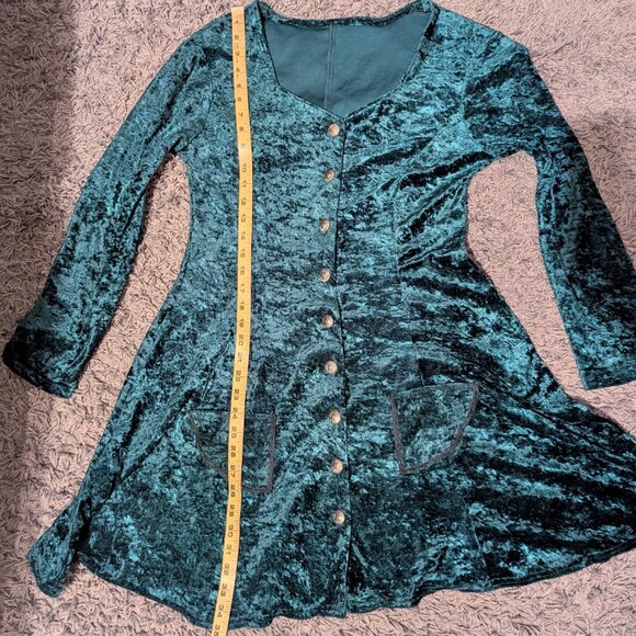 Vintage Emerald Green Crushed Velvet Skater Babydoll Fit Flare Dress Whimsigoth - Picture 10 of 13